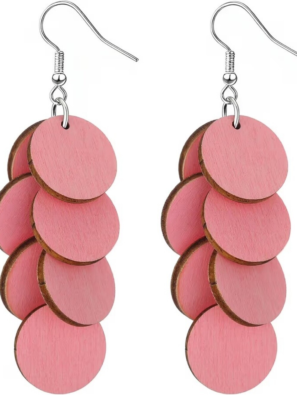 Bohemian Wooden Layered Disc Dangle Earrings Boho Round Drop Lightweight
